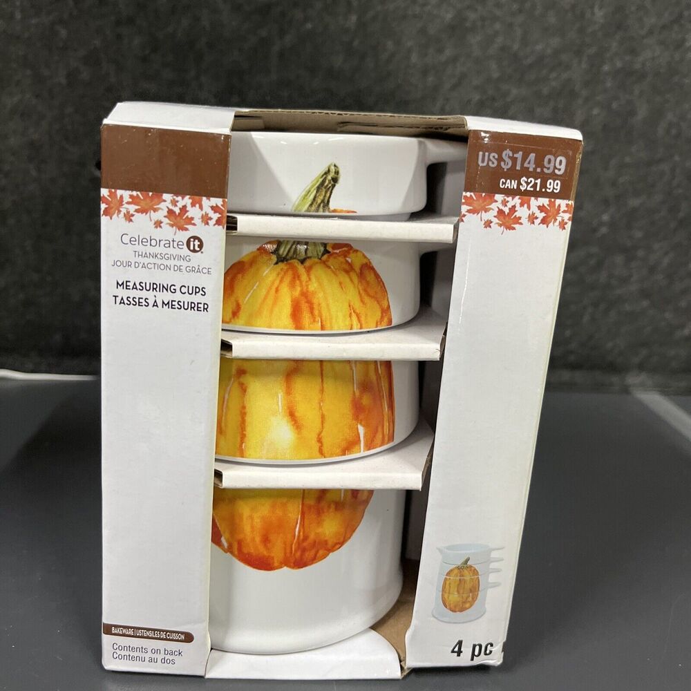 NIB 4 Piece Glass Stacking‎ Pumpkin Measuring Cups Fall Halloween Thanksgiving